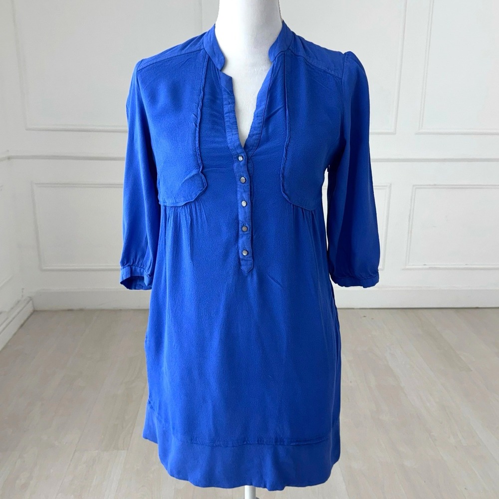 Maeve Anthropologie Shift Shirt Dress‎ Womens 6 Cobalt Royal Blue Button Front
